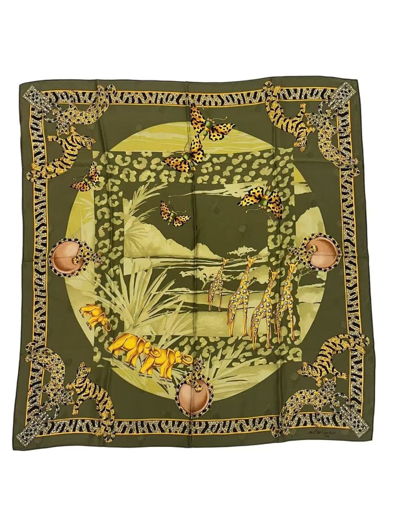 Cartier Scarf Silk Must De Cartier Animal Pattern Green